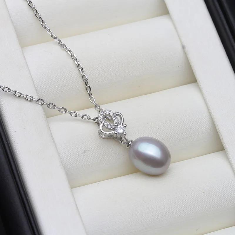 Real Natural pearl pendant 925 Woman,Freshwater Silver pearl pendant on the neck Wife Mother Birthday Gift White Pink Black