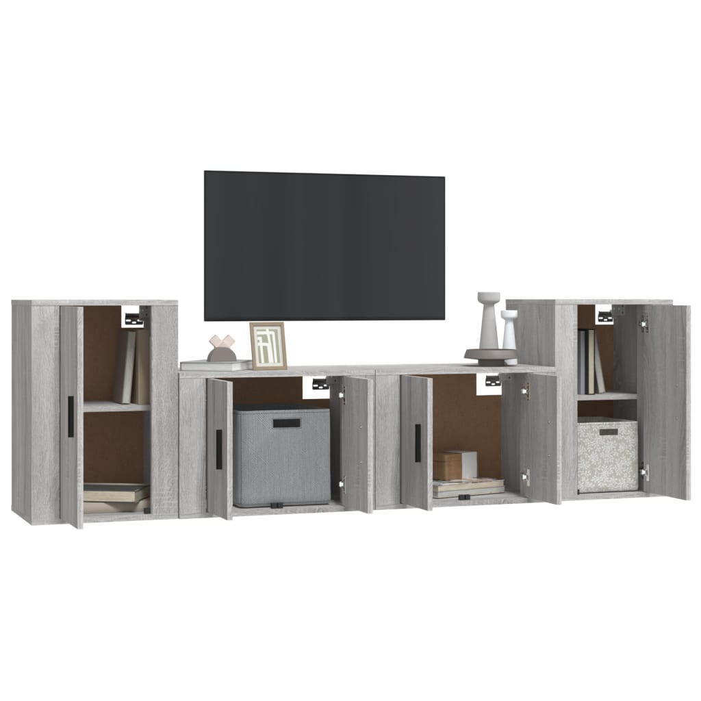 4 piece TV cabinet set gray Sonoma particleboard