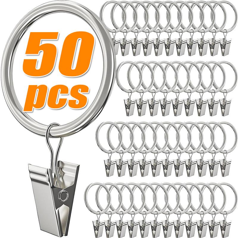 Metal Curtain Rod Clip with Rings Hooks Retro Drapes Tie Buckles Home Bedroom Bathroom Decorative Hanger Shower Curtain Clips