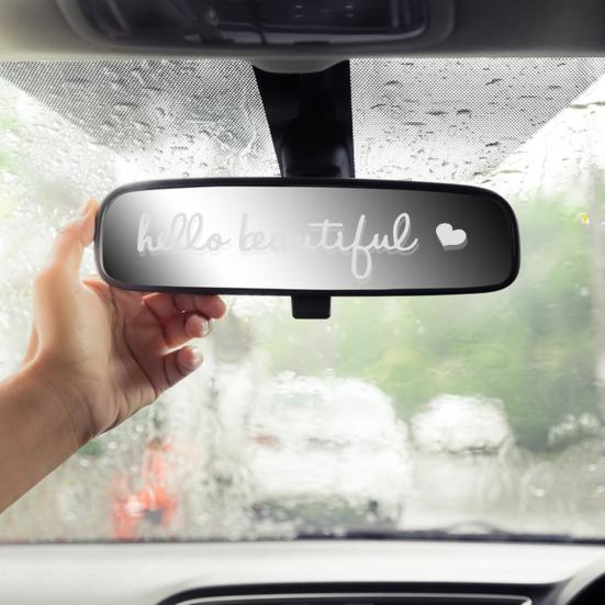 Sada 4ks nálepek na zpětná zrcátka Hello Beautiful Letters Self Afirmace Reflexní růžové vinylové samolepky na auto pro ženy