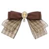 Vintage Brown Plaids Ribbon Bows Tie Brooch Pin for Women Girl Japanese Preppy Uniform Pre Tied Bowknot Corsage Necktie