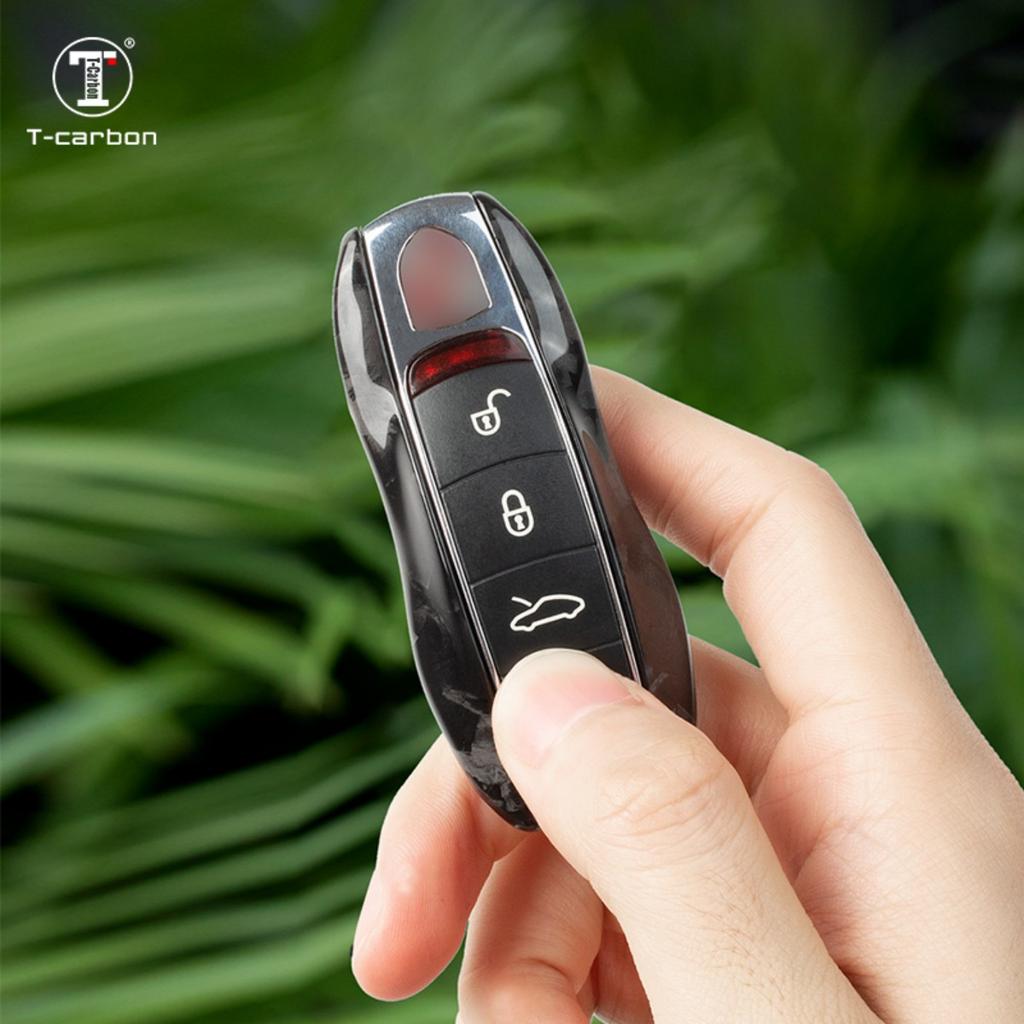 T-carbon Carbon Fiber Car Key Cover Fit For Porsche Macan Boxster 2011-2015 Panamera Key Case Shell Interior Accesories