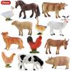 Oenux Zoo Farm Series Farmer Cow Hen Duck Model Action Figures Poultry Animals Set Figurine Miniature Educational Kids Toy