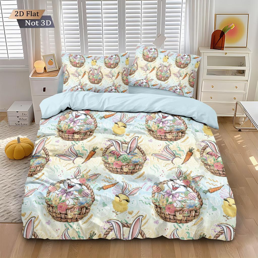 3pcs Easter Cute Cartoon Easter Egg Printed Quilt Set Multi Size Bedding Decoration Soft Machine Washable
