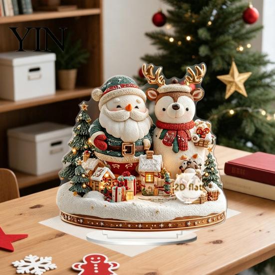 Seasonal Home Accents Christmas Village Houses Table Decoration, Snow Scene Patterns 2D Acrylic Santa Claus Hanging Decor Ornament, Decorative