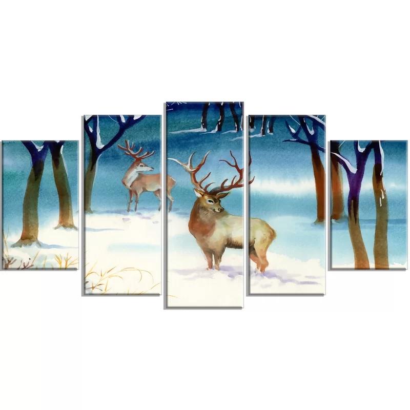 Print Poster Wall Art Modular Canvas Elk Pictures Modern Animal Painting Home Forest Background 5 Set Living Room Decor No Frame