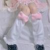 Long Foot Cover Leg Warmers Goth Anime Sweet Pink Bowknot Cosplay Ruffled Hem Plush Knee High Socks for Women Girls