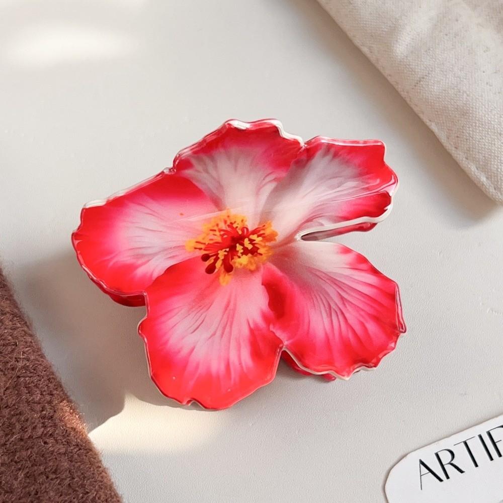 

Double-sided Printing Hibiscus Flower Hair Claw Exquisite Design Lifelike Flowers Acrylic Claw Clip Romantic Style