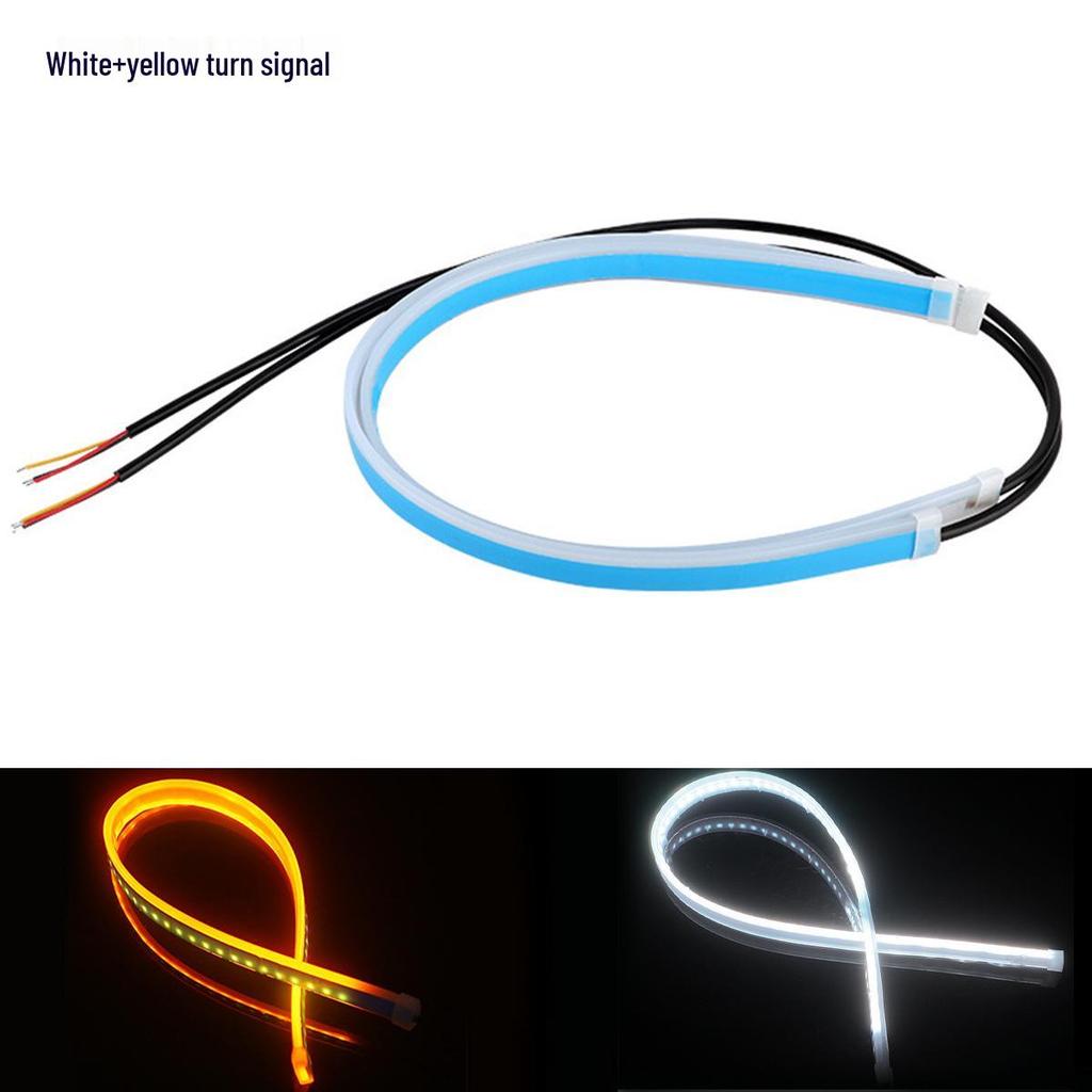 Ultra-Thin Daytime Running Light & Flowing Turn Signal Strip - Soft Silicone, White & Yellow Light with Scanning Start Style