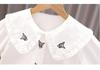 Girls' 100% Cotton White Long-Sleeved Shirt with Doll Collar - Spring/Autumn Style for Older Children