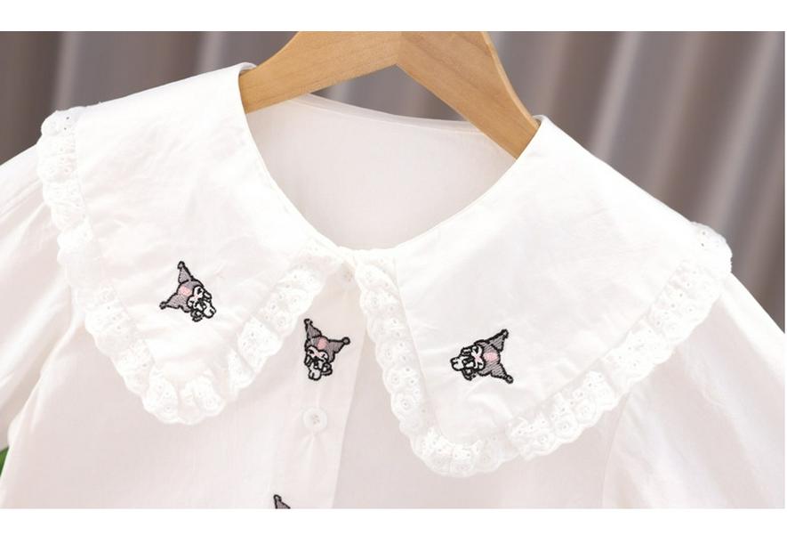 Girls' 100% Cotton White Long-Sleeved Shirt with Doll Collar - Spring/Autumn Style for Older Children
