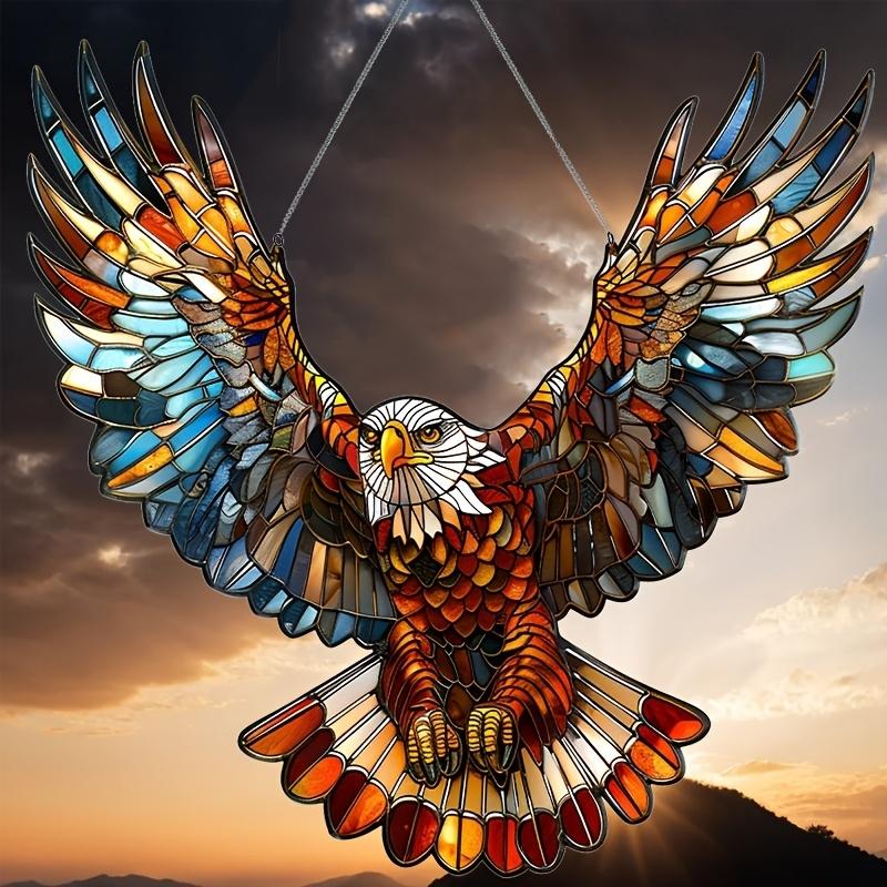8in 2D Bald Eagle Dream Catcher Color Acrylic Window Decor Sunny Day Home Office Garden Yard Artistic Handmade Wall Hanging