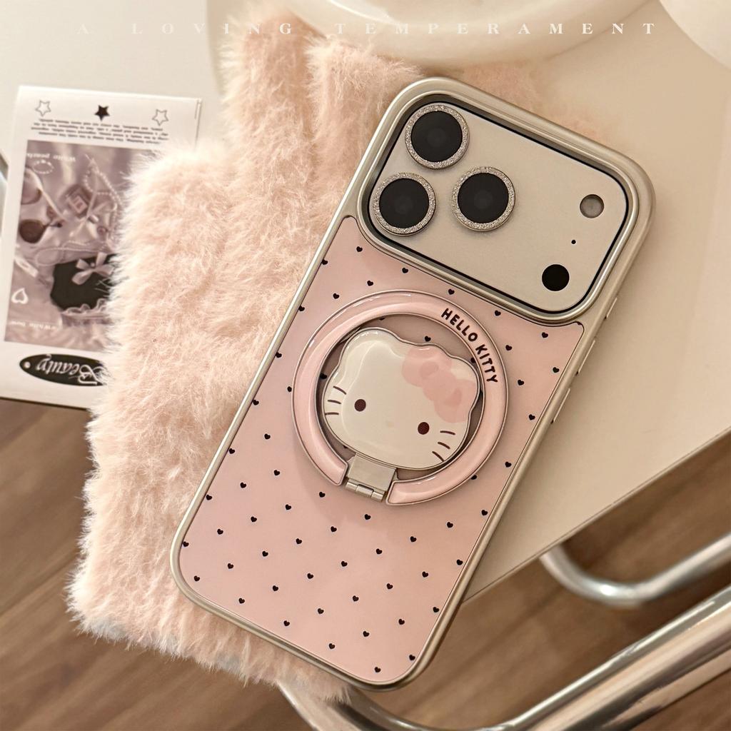 Applicable To Apple 17promax Mobile Phone Case Iphone16 Pink Cat Magnetic Stand 13 Girl Love 15