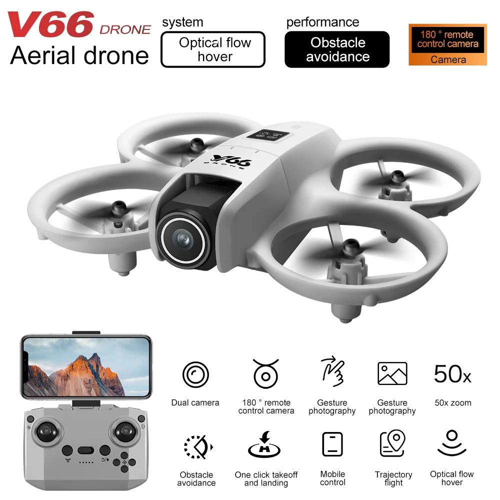 V66 Drone Hava Fotoğrafçılığı RC Uçak HD Çift Kamera Akıllı Engelden Kaçınma Sabit Yükseklik Uçağı Katlanabilir Dört Rotorlu Çocuk Oyuncakları
