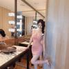 Autumn and Winter Sexy Celebrity Low-cut Hip-wrapped Short Cotton High-elastic Base Solid Color Versatile Suspender Dress Women
