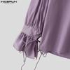 INCERUN Men Stand Neck Lace-up Long Sleeve Casual Oversized Elegant Shirts
