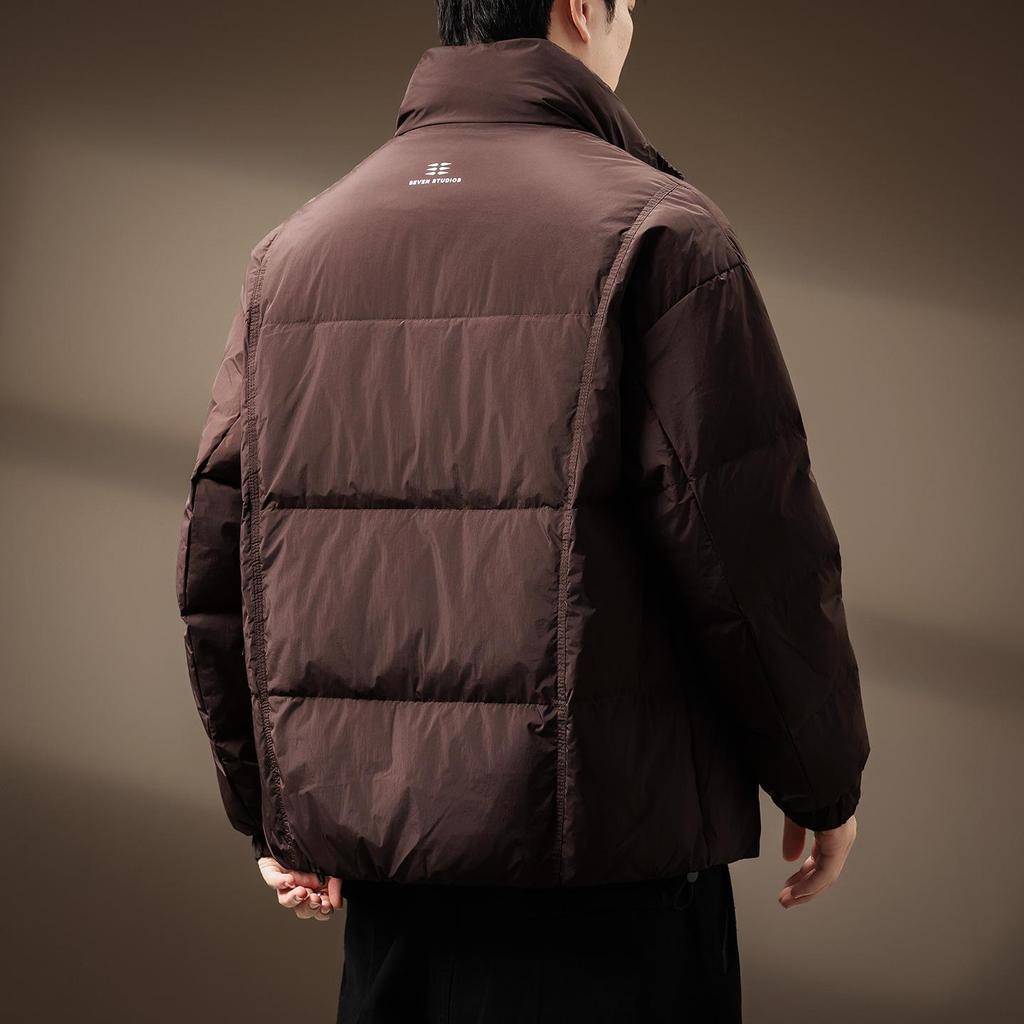 Men's High-End Fluffy White Duck Down Jacket: Thick, Warm, Stand Collar, Loose Fit for Winter