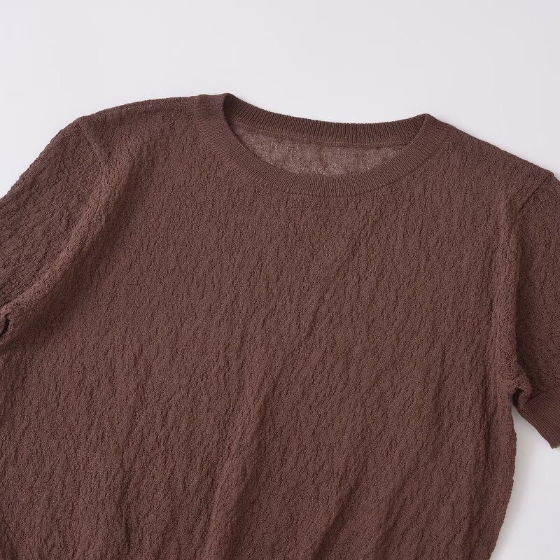 Fashion Style 2024 Autumn New Women's Clothing Short Sleeve Round Neck Thin Base Slim-Fit Knitted Top 9598113