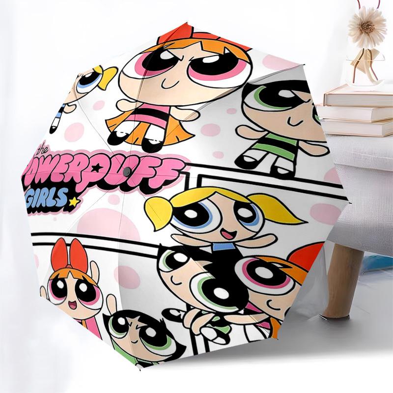 

1pc Powerpuff Girls Automatic Opening/Closing Umbrella - Portable Tri-Fold Design with 8-Bone Iron Frame - Outdoor Umbrella - Ideal Gift for Fans, Tra