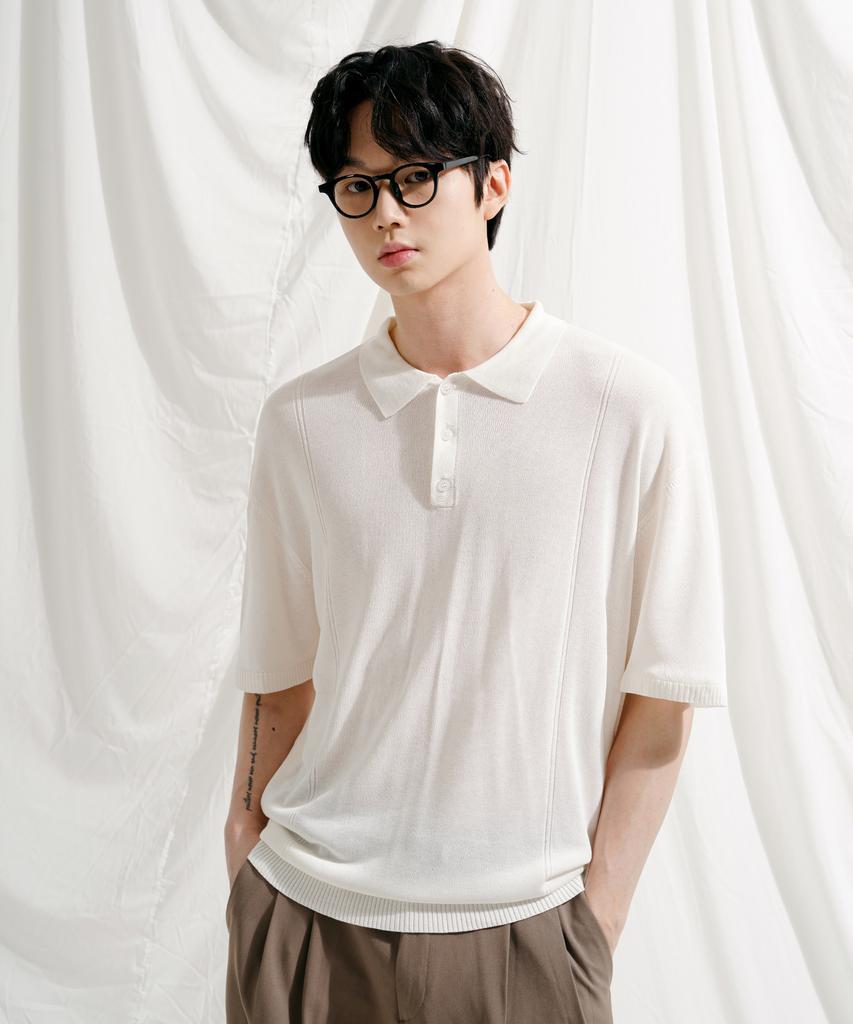 JEMUT Epic Like Linen Short Sleeve Collared Knit Ivory Sokn2562