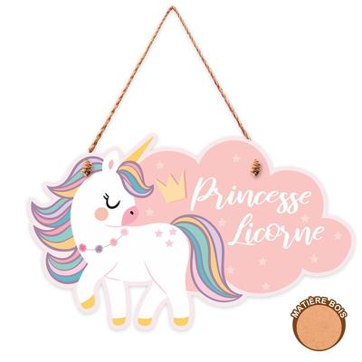 [A0704] - Pink 'Princess Unicorn' Wooden Plaque - 20. 5x12. 5 Cm