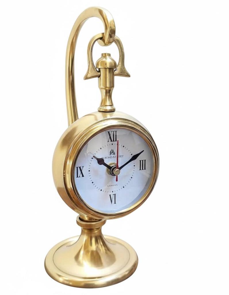 Vintage Brass Pocket Watch Desk Clock Antique Table Clock Silent Quartz Timepiece Retro Home Office Decor Gift