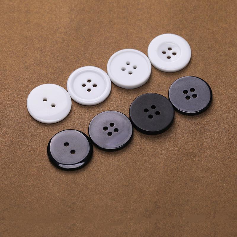 Resin Button Set: Black and White, Two-Eye & Four-Eye for Shirts, Suits, Trousers, and Pants
