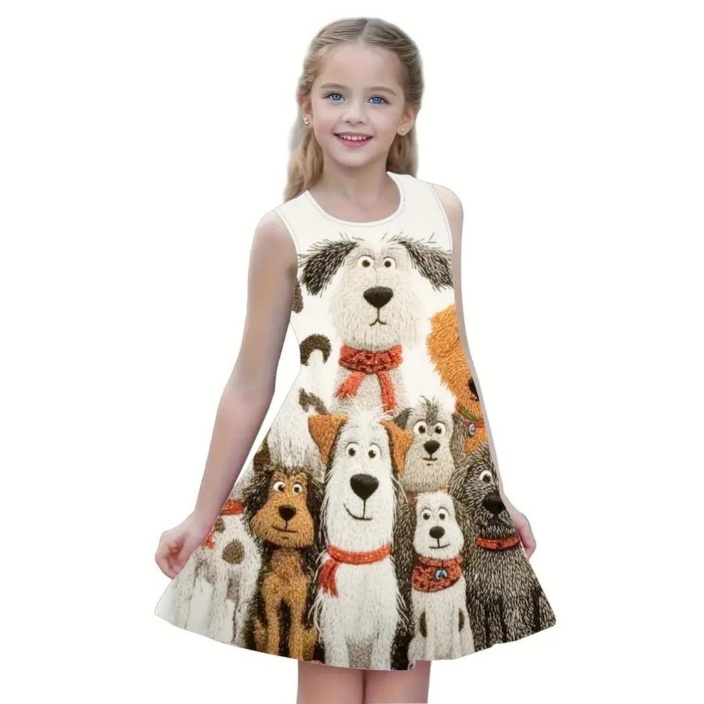 Fashion Children's Dresses New Fashion Loose Cute 3D Animal Pattern Children Girls Sleeveless Dresses