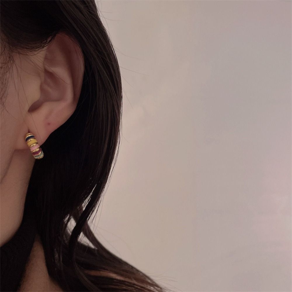 Bohemia Semicircle Women Stud Earrings Korean Style Earrings Enamel Oil Jewelry Hoop Ear Buckle