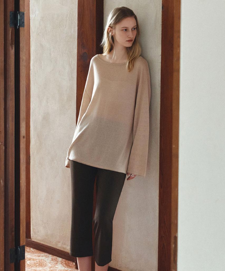 Siyajyu Sikn2194 Loose Fit Natural Boat Neck Knit_Beige