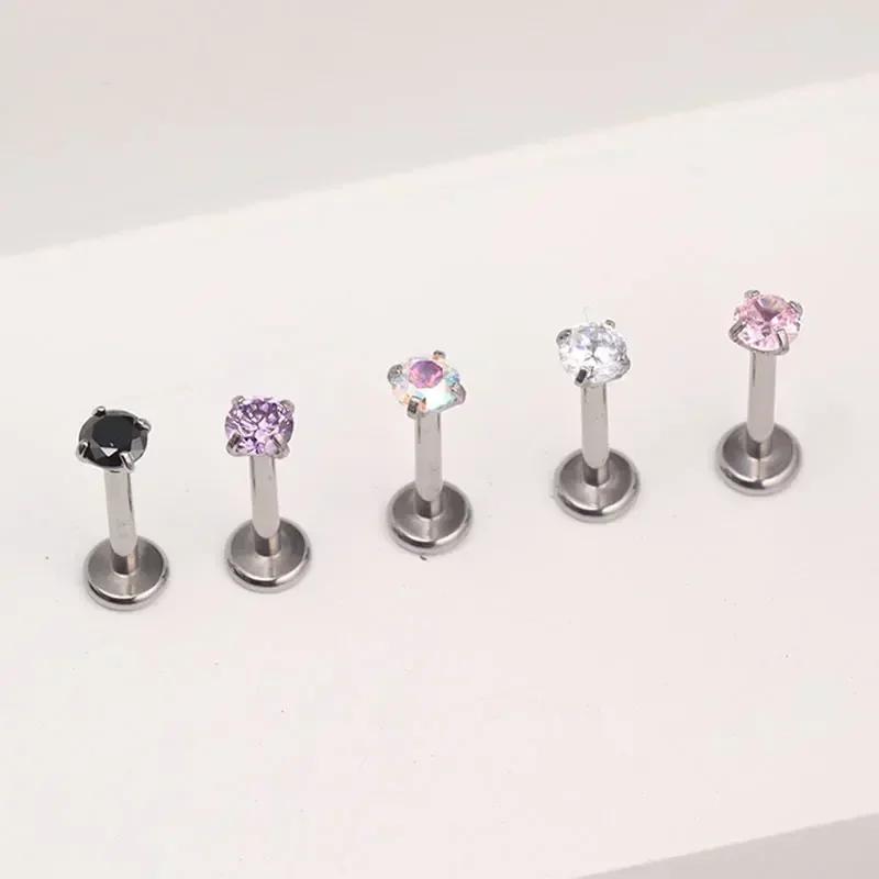 1 Stück G23 Titan Piercing CZ Stein Innen Gewinde Labret Monroe Lippenring Tragus Nagel Helix Ohrstecker 16G 18G Körperschmuck