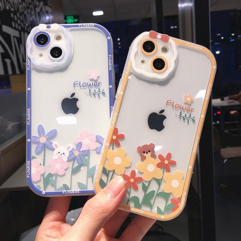 Cute Cartoon Flower Fruit Phone Case For Iphone 14 13 11 12 Pro Max Xs Max Xr X Xs 14pro Clear Shockproof Bumper Soft Back Cover