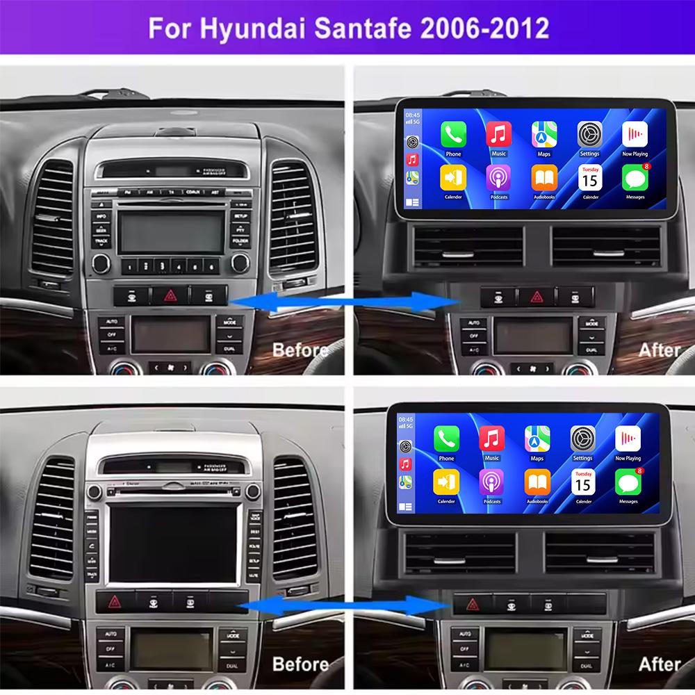 12.3 Inch Touch Screen Wireless Carplay for Hyundai Santafe 2006-2012 GPS Navigation Bluetooth 4G