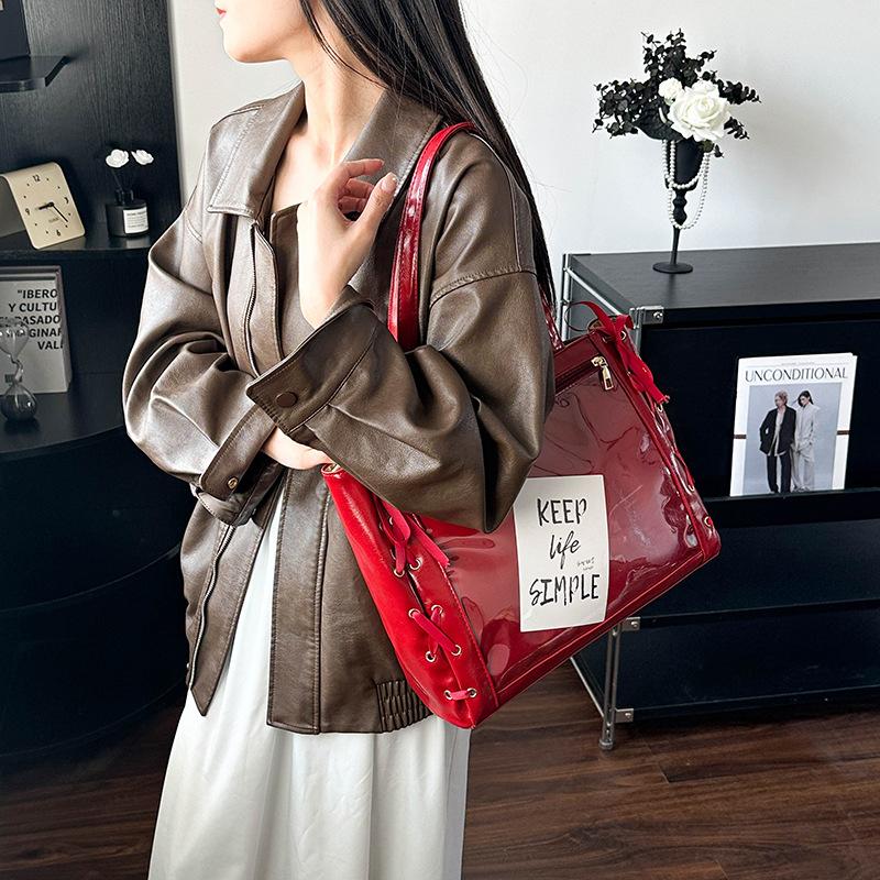 This Year's Popular Ribbon Bow 2025 Cute Large-capacity Splicing Transparent Fashion Shoulder Portable Tote Bag