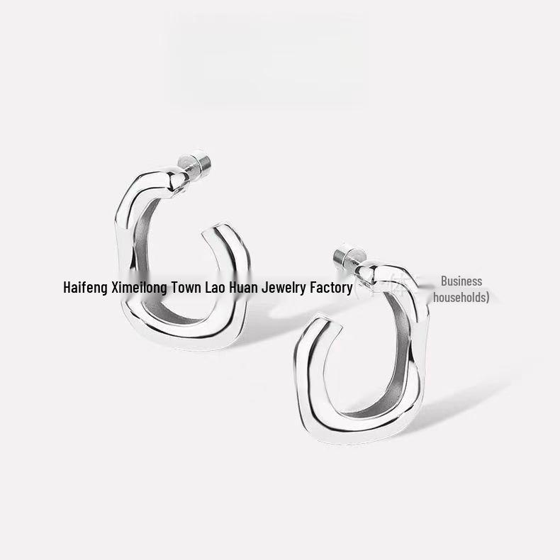 Song Jia Retro Gold Hoop Earrings: High-End Geometric Lines, Light Luxury Design