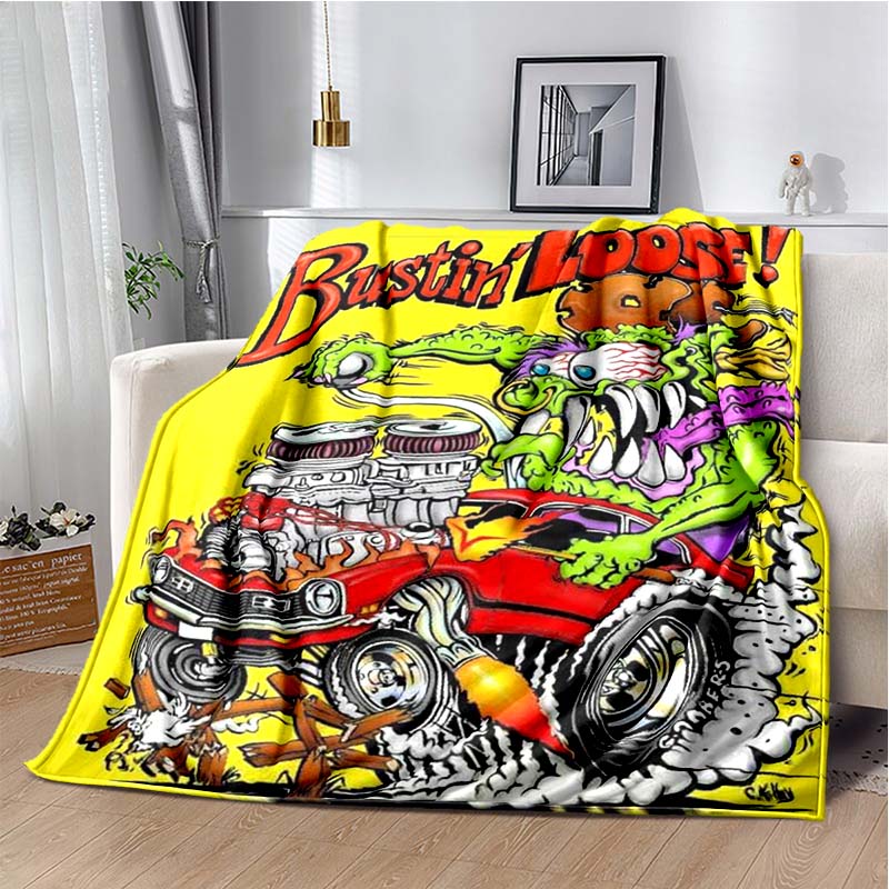 Rat Fink Retro Monster Graphic Print Flannel Blanket Cozy Warm Throw Sofa Bedroom Present Indoor Home Party Lounge Decor