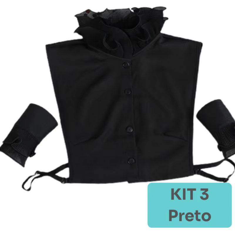 White Big Lapel Fake Collar And Black Detachable Cuff Lace False Collar Stand Removable Faux Col for Women Half Shirt Accessory