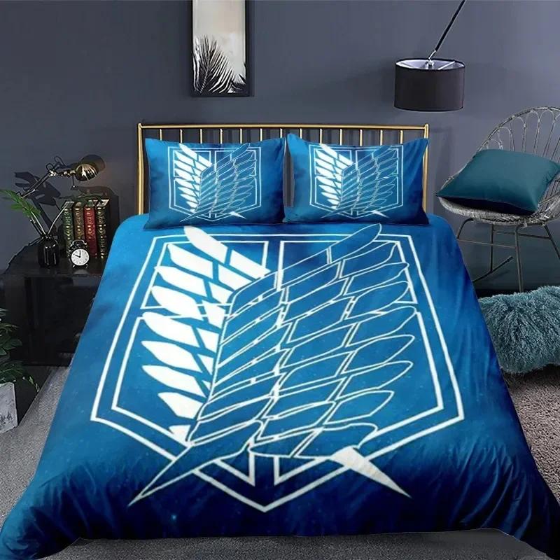 Anime Attack on Titan 3D-bedrucktes Bettwäscheset, Bettbezug und Kissenbezug, Freedom Wings, Bettwäsche für Jungen und Kinder, Twin, Single, Full Size