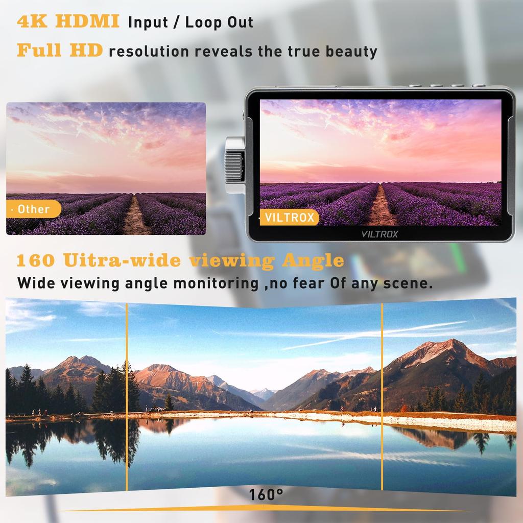 VILTROX Touchscreen Camera Field Monitor with 1200Nits High 4K HDMI Full HD 1920x1080 IPS 3D LUT and Sunshade Included for and Nikon DSLR Video