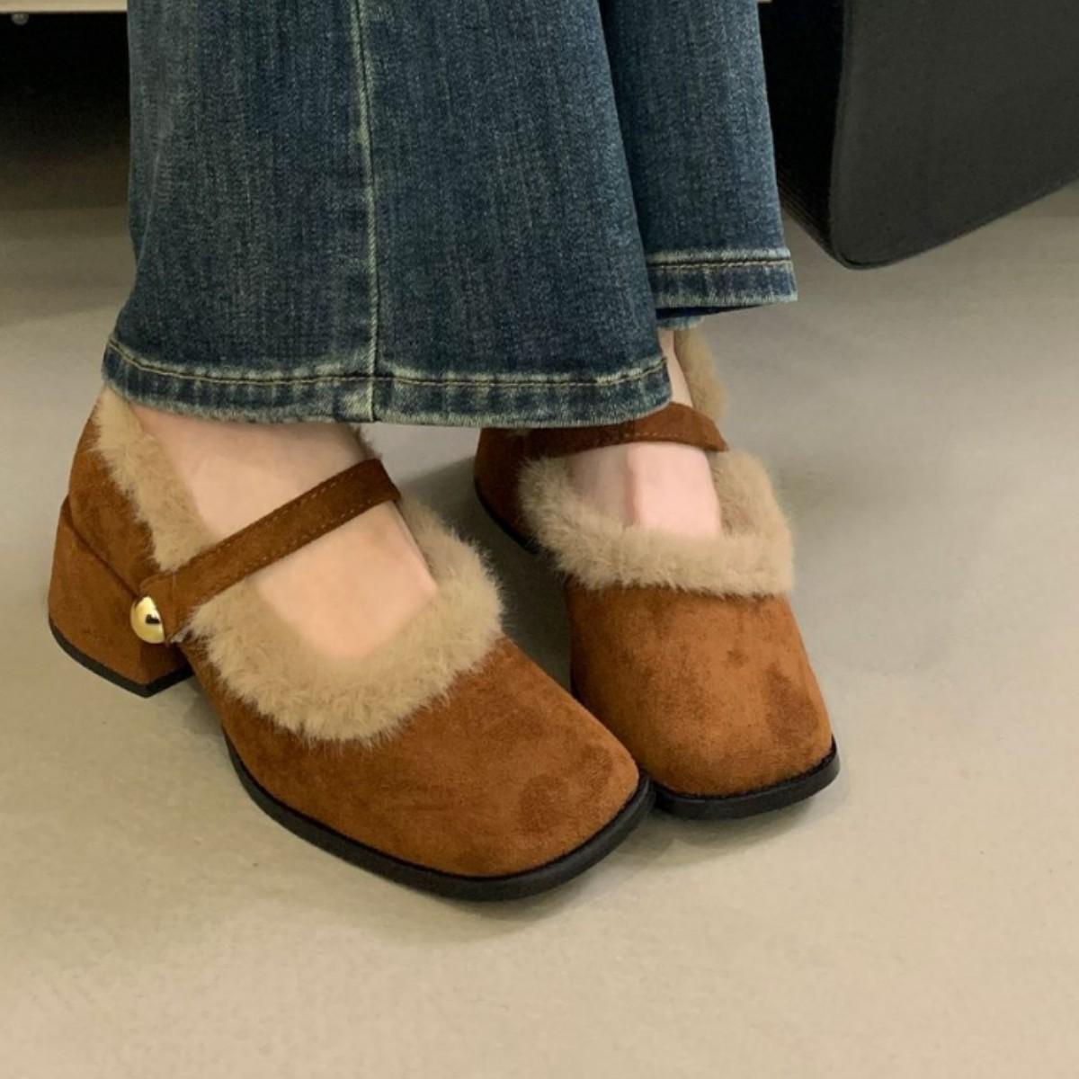 

Туфли-мюли на толстом каблуке с квадратным носком в стиле французского ретро, с леопардовым принтом, плюшевые, Мэри Джейн, пушистые, женские, новые, осень-зима 2025 39