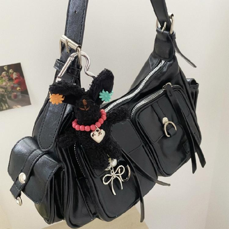 Delicate Rabbit Phone Charm PP Cotton Keychain Pearls Hair Clip Lovely Rabbit Stuffed Keyring Gift For Students