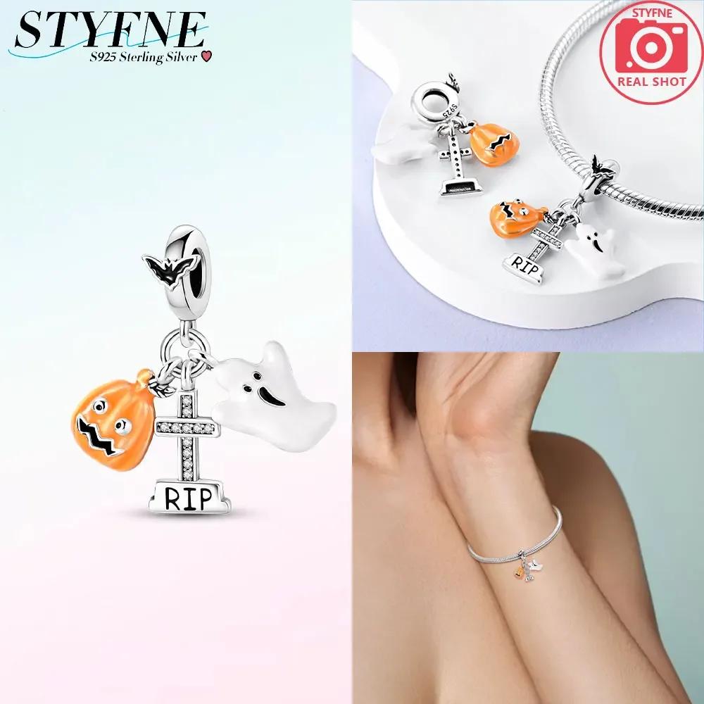 Copper Halloween Night Glowing Pumpkin Beads Charm Fit Original Bracelet Diy Fine Jewelry Making Gift For Women