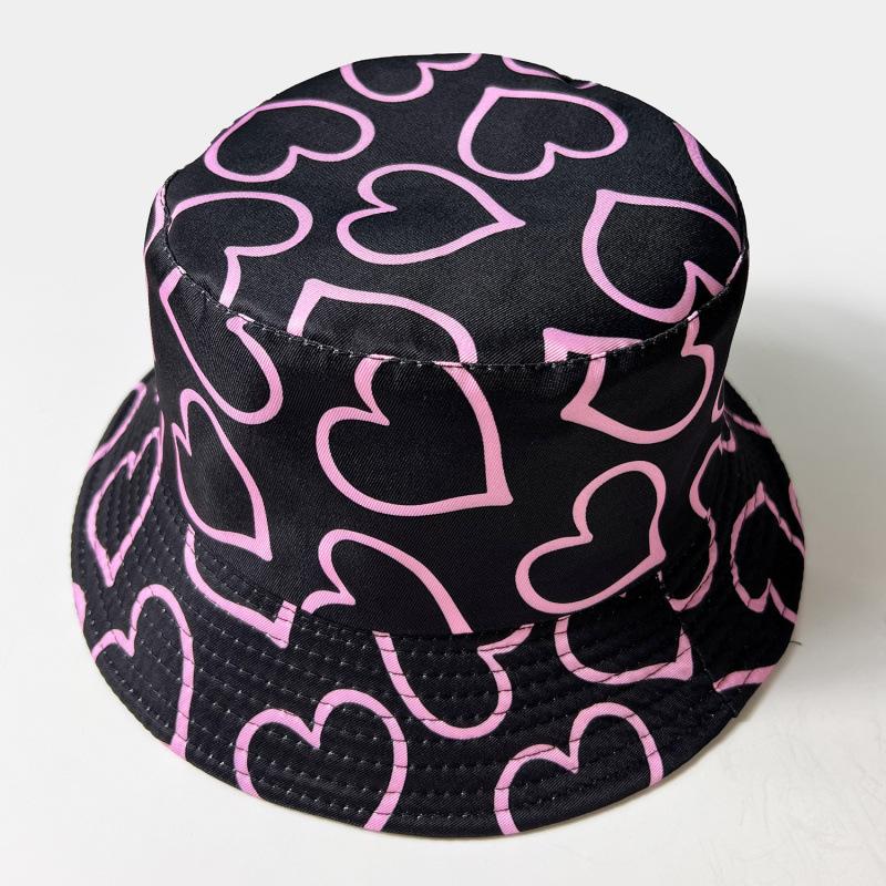 Double-sided Love Printed Bucket Hat Versatile Outdoor Sunshade Sun Hat Showing Washbasin Hat