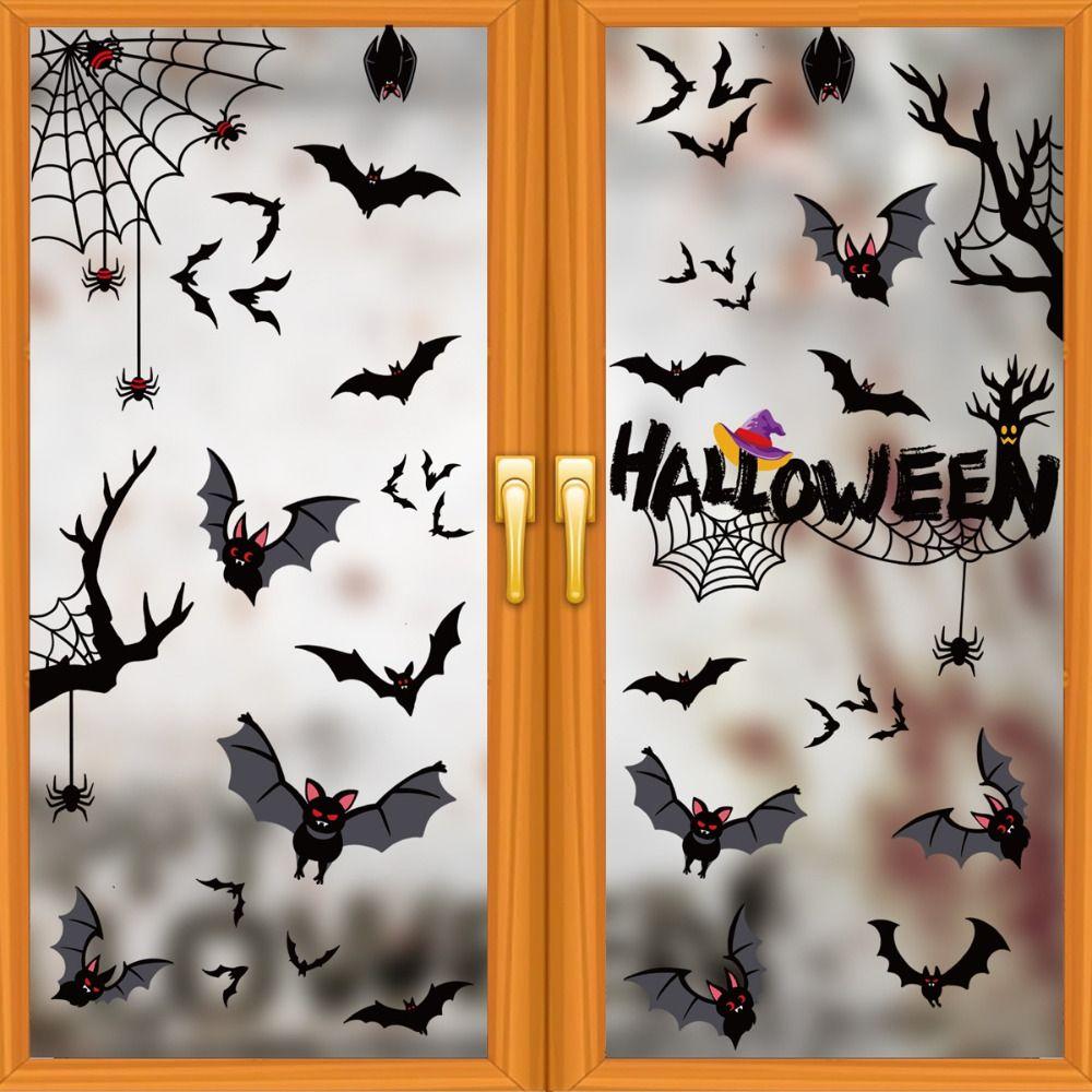 Static Halloween Stickers Black Scary Sticker Creative Spider Bat Decals  Smooth Surface