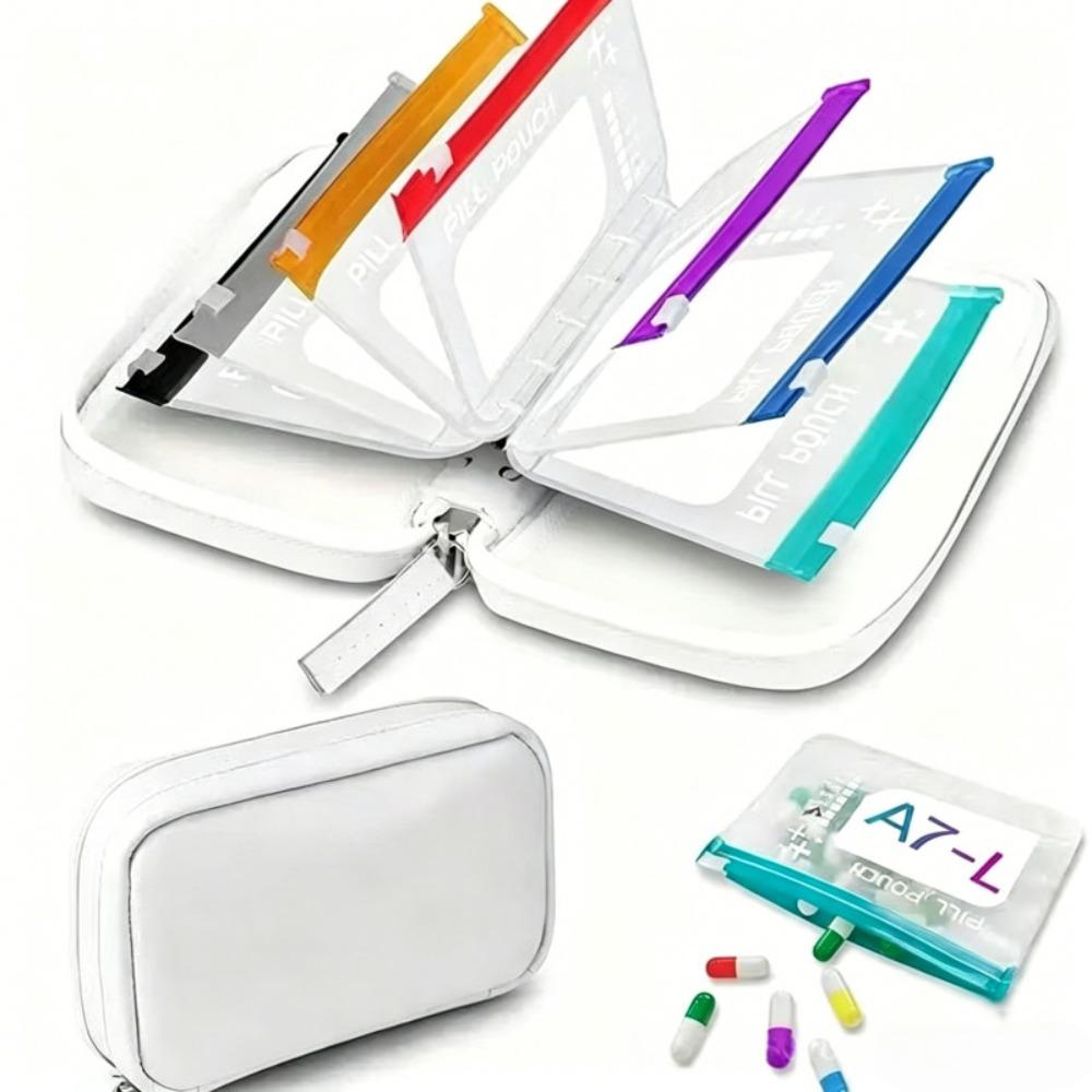 7/14pcs Portable 7-Day Pill Organizer Leakproof Weekly Pill Storage Bag Travel Use