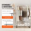 SucceBuy Clothing Garment Rack Heavy Duty Clothes Rack Adjustable Length Clothes Rack w/ Bottom Shelf & Wheels for Laundry Room