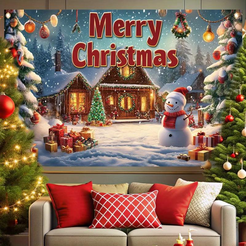 1pc 2D Flat, Merry Christmas Party Banner - Durable Polyester Material for Festive Wall Decoration, No Power Required Wsj