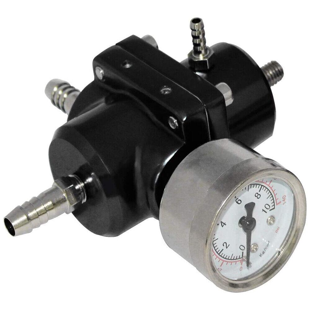 Aluminum Universal Adjustable Fuel Pressure Regulator + Gauge+ Fitting Kit Black