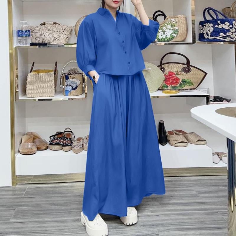 

ZANZEA Женская блузка с рукавом 3/4 и широкие брюки, повседневный комплект из двух предметов 4XL