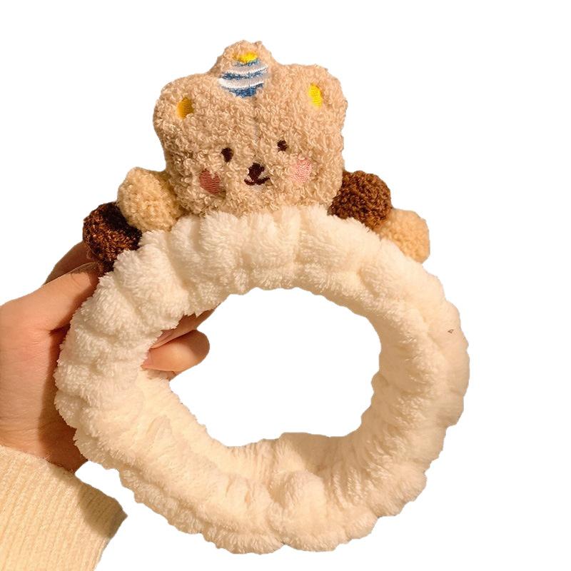 New cartoon coffee color cute bear hair band plush wash face makeup apply facial mask autumn winter hair band female hair band